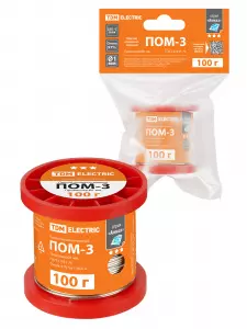 Припой ПОМ-3, проволока, ГОСТ 21931-76, Ø1 мм, 100 г, катушка, инд. упак., "Алмаз" TDM Припой ПОМ-3, проволока, ГОСТ 21931-76, Ø1 мм, 100 г, катушка, инд. упак., "Алмаз" TDM