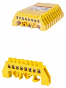 ЭЛМАКС - Шина "PE" "земля" в желтом изоляторе на DIN-рейку 8x12мм 8 групп TDM элмакс, электротехника, кабель, светотехника, elmax.pro