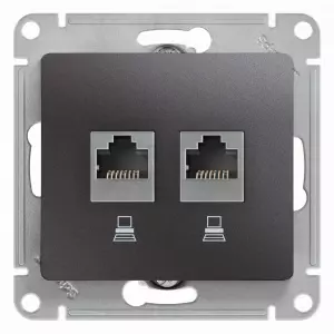 ЭЛМАКС - GLOSSA РОЗЕТКА двойная компьютерная RJ45+RJ45, кат.5E, механизм, ГРАФИТ элмакс, электротехника, кабель, светотехника, elmax.pro