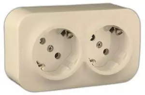 ЭЛМАКС - Quteo Розетка двойная с заземлением без шторок наружная бежевая элмакс, электротехника, кабель, светотехника, elmax.pro