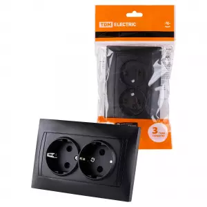 ЭЛМАКС - Розетка двойная 2П+З 16А 250В с защ. шт. графит "Лама" TDM элмакс, электротехника, кабель, светотехника, elmax.pro