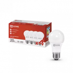 ЭЛМАКС - Лампа светодиодная LED-A60-VC 4PACK 20Вт 230В Е27 4000К 1900Лм (4шт./упак) IN HOME элмакс, электротехника, кабель, светотехника, elmax.pro