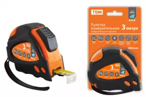 ЭЛМАКС - Рулетка 3 м х 16 мм, тройная фиксация, автостоп, обрезиненный корпус, магнит, "Алмаз" TDM элмакс, электротехника, кабель, светотехника, elmax.pro