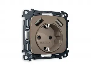 ЭЛМАКС - Комплект механизма электрической розетки OMEGA MO639010 Бронза матовый 2USB A+A 18W 3000mA (быстрая  элмакс, электротехника, кабель, светотехника, elmax.pro