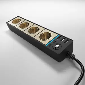 ЭЛМАКС - WL20-04-03 / Розеточный блок 4-х местный + 3 USB черный/шампань рифленый элмакс, электротехника, кабель, светотехника, elmax.pro