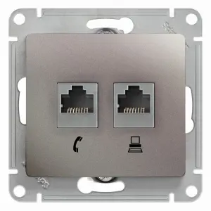 ЭЛМАКС - GLOSSA РОЗЕТКА двойная RJ11+RJ45, кат.5E,механизм, ПЛАТИНА элмакс, электротехника, кабель, светотехника, elmax.pro