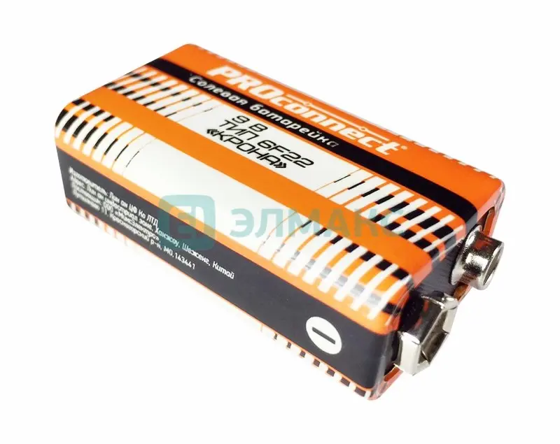 ЭЛМАКС - Солевая батарейка КРОНА 9V 6F22 "Крона" элмакс, электротехника, кабель, светотехника, elmax.pro