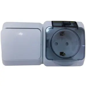 ЭЛМАКС - Блок ОП ( Выкл-ль 1 кл.+Роз-ка з/к, з/шт) серый IP44 ЭТЮД (7) (BPA16-241C) элмакс, электротехника, кабель, светотехника, elmax.pro