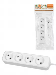 ЭЛМАКС - Удлинитель 4 гнезда, 5 метров, б/з, 6 А, 1380 Вт, белый, НАРОДНЫЙ элмакс, электротехника, кабель, светотехника, elmax.pro