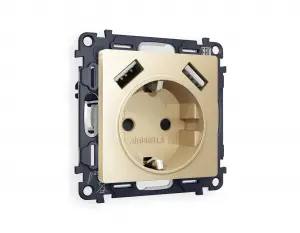 ЭЛМАКС - Комплект механизма электрической розетки ALFA MA609010 Шампань 2USB A+A 18W 3000mA (быстрая зарядка) элмакс, электротехника, кабель, светотехника, elmax.pro