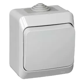 ЭЛМАКС - ЭТЮД IP44 О/У 1-клавишный ВЫКЛЮЧАТЕЛЬ 10 АХ, СЕРЫЙ элмакс, электротехника, кабель, светотехника, elmax.pro