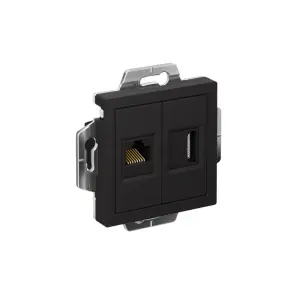 ЭЛМАКС - ATLASDESIGN РОЗЕТКА двойная HDMI+RJ45, кат.5Е, механизм, КАРБОН элмакс, электротехника, кабель, светотехника, elmax.pro