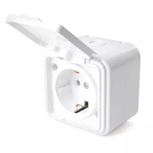 ЭЛМАКС - Розетка 1-местная без заземляющего контакта, с крышкой, 250В, 16А, IP44, PST16-20-44 (RA 16-201-Б),  элмакс, электротехника, кабель, светотехника, elmax.pro