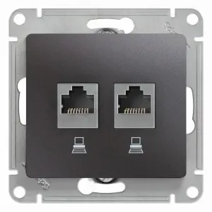 ЭЛМАКС - GLOSSA РОЗЕТКА двойная компьютерная RJ45+RJ45, кат.5E, механизм, ГРАФИТ элмакс, электротехника, кабель, светотехника, elmax.pro
