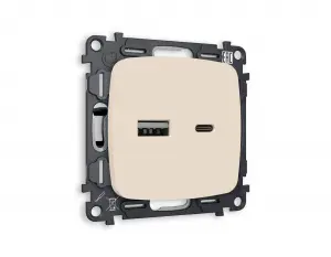 ЭЛМАКС - Комплект механизма розетки OMEGA MO331010 Бежевый матовый 2USB A+C 20W 3000mA (быстрая зарядка) 180- элмакс, электротехника, кабель, светотехника, elmax.pro