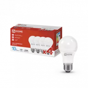 ЭЛМАКС - Лампа светодиодная LED-A60-VC 4PACK 10Вт 230В Е27 6500К 950Лм (4шт./упак) IN HOME элмакс, электротехника, кабель, светотехника, elmax.pro