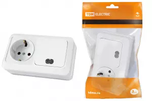 ЭЛМАКС - Блок комбинированный выкл. 1-кл. с/п 10А + розетка 2П+З 16А 250В БКВР IP20 белый "Ладога" TDM элмакс, электротехника, кабель, светотехника, elmax.pro