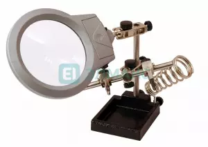 ЭЛМАКС - Держатель "третья рука" с лупой х2.5, подставкой под паяльник и LED подсветкой (CT-293 LED) (ZD-10 элмакс, электротехника, кабель, светотехника, elmax.pro