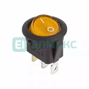 ЭЛМАКС - Выключатель клавишный круглый 12V 20А (3с) ON-OFF желтый с подсветкой REXANT элмакс, электротехника, кабель, светотехника, elmax.pro