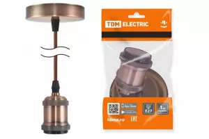 ЭЛМАКС - Патрон Е27 с подвесом 1 м, металлический "Лофт", медь TDM элмакс, электротехника, кабель, светотехника, elmax.pro