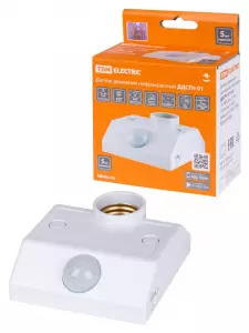 ЭЛМАКС - Датчик движения настенный с патроном ДДСПт-01 60Вт,10-300с, 6м, 3+Лк,120(сбоку)+360(сверху)гр,IP20 элмакс, электротехника, кабель, светотехника, elmax.pro