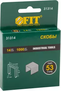 Скобы закаленные Профи, узкие, прямоугольные, ширина 11,3 мм, 14 мм 1000 шт. (FIT IT)