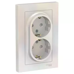 ЭЛМАКС - ATLASDESIGN РОЗЕТКА двойная с заземлением со шторками, 16А, в сборе, ЖЕМЧУГ элмакс, электротехника, кабель, светотехника, elmax.pro