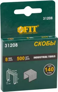 Скобы закаленные Профи, широкие, прямоугольные, ширина 10,6 мм, 8 мм 500 шт. (FIT IT)