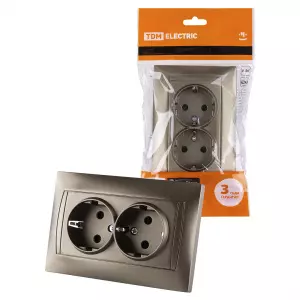 ЭЛМАКС - Розетка двойная 2П+З 16А 250В с защ. шт. бронза "Лама" TDM элмакс, электротехника, кабель, светотехника, elmax.pro