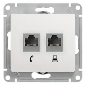 ЭЛМАКС - GLOSSA Розетка телефон/компьютер RJ11+RJ45 категория 5е в рамку белая элмакс, электротехника, кабель, светотехника, elmax.pro