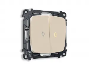 ЭЛМАКС - Комплект механизма 2-клавишного выключателя с подсветкой 3200K мягкий теплый свет OMEGA MO324010 Беж элмакс, электротехника, кабель, светотехника, elmax.pro