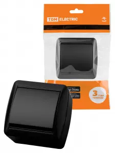 ЭЛМАКС - Выключатель 1-кл. открытой установки IP44 10А графит "Селигер" TDM элмакс, электротехника, кабель, светотехника, elmax.pro