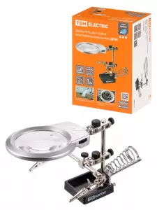 ЭЛМАКС - Держатель для пайки многофункциональный ДПМ, 2 зажима "крокодил", лупа с LED подсв., 3хААА, "Алмаз" элмакс, электротехника, кабель, светотехника, elmax.pro