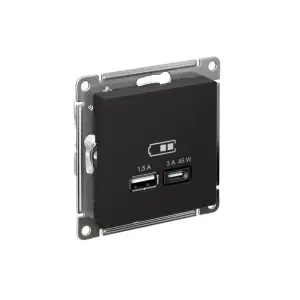 ЭЛМАКС - ATLASDESIGN USB РОЗЕТКА A + тип-C 45Вт высокоскор.заряд. QC, PD, мех., КАРБОН элмакс, электротехника, кабель, светотехника, elmax.pro