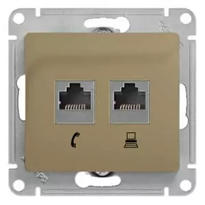 ЭЛМАКС - GLOSSA РОЗЕТКА двойная RJ11+RJ45, кат.5E, механизм, ТИТАН элмакс, электротехника, кабель, светотехника, elmax.pro