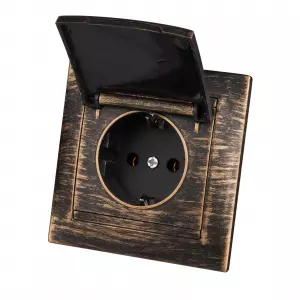 ЭЛМАКС - Розетка 2П+З 16А 250В IP44 с крышкой старинная бронза "Лама" TDM элмакс, электротехника, кабель, светотехника, elmax.pro