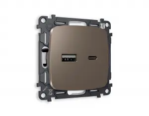 ЭЛМАКС - Комплект механизма розетки OMEGA MO641010 Темная бронза матовый 2USB A+C 20W 3000mA (быстрая зарядка элмакс, электротехника, кабель, светотехника, elmax.pro