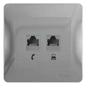 ЭЛМАКС - GLOSSA РОЗЕТКА двойная RJ11+RJ45, кат.5E, механизм, АЛЮМИНИЙ элмакс, электротехника, кабель, светотехника, elmax.pro