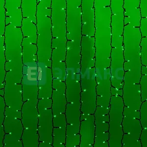 Гирлянда "Светодиодный Дождь" 2х1,5м, постоянное свечение, черный провод, 230 В, диоды ЗЕЛЁНЫЕ, 360 