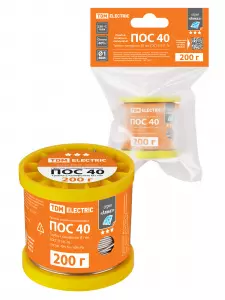 Припой ПОС 40, трубка с канифолью, ГОСТ 21931-76, Ø1 мм, 200 г, катушка, инд. упак., "Алмаз" TDM