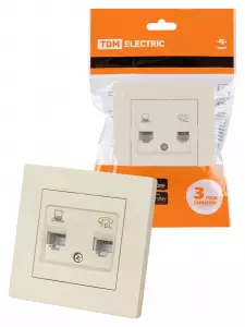 ЭЛМАКС - Розетка телефонная RJ11 + компьютерная RJ45 сл. кость "Сенеж" TDM элмакс, электротехника, кабель, светотехника, elmax.pro