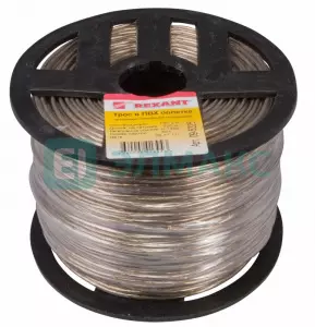 ЭЛМАКС - Трос стальной в ПВХ изоляции d=2.5 мм, катушка 200 метров REXANT элмакс, электротехника, кабель, светотехника, elmax.pro