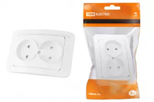 ЭЛМАКС - Розетка двойная 2П 10А c защитными шторками белая "Валдай" TDM элмакс, электротехника, кабель, светотехника, elmax.pro