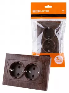 ЭЛМАКС - Розетка двойная 2П+З 16А 250В венге "Лама" TDM элмакс, электротехника, кабель, светотехника, elmax.pro