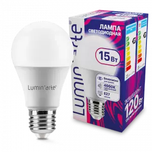 ЭЛМАКС - Светодиодная лампа Luminarte LSTD-A60-15W4KE27 15Вт 4000K E27 элмакс, электротехника, кабель, светотехника, elmax.pro