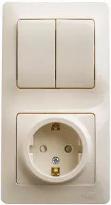 ЭЛМАКС - GLOSSA БЛОК: РОЗЕТКА с заземлением со шторками + 2-клавишный ВЫКЛЮЧАТЕЛЬ БЕЖЕВЫЙ элмакс, электротехника, кабель, светотехника, elmax.pro
