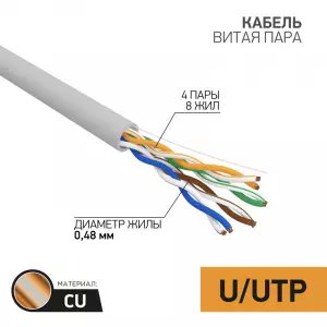 ЭЛМАКС - Кабель UTP 4PR 24AWG CAT5e 305м PROCONNECT элмакс, электротехника, кабель, светотехника, elmax.pro