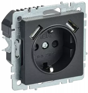 ЭЛМАКС - Розетка BRITE РЮш10-1-БрЧ 16А с USB A+A 2.1А с заземл. защ. шторки черн. элмакс, электротехника, кабель, светотехника, elmax.pro