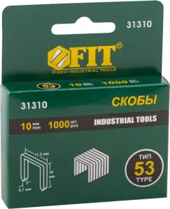 Скобы закаленные Профи, узкие, прямоугольные, ширина 11,3 мм, 10 мм 1000 шт. (FIT IT)