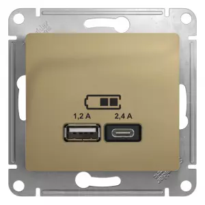 GLOSSA USB РОЗЕТКА А+С, 5В/2,4А, 2х5В/1,2 А, механизм, ТИТАН GLOSSA USB РОЗЕТКА А+С, 5В/2,4А, 2х5В/1,2 А, механизм, ТИТАН